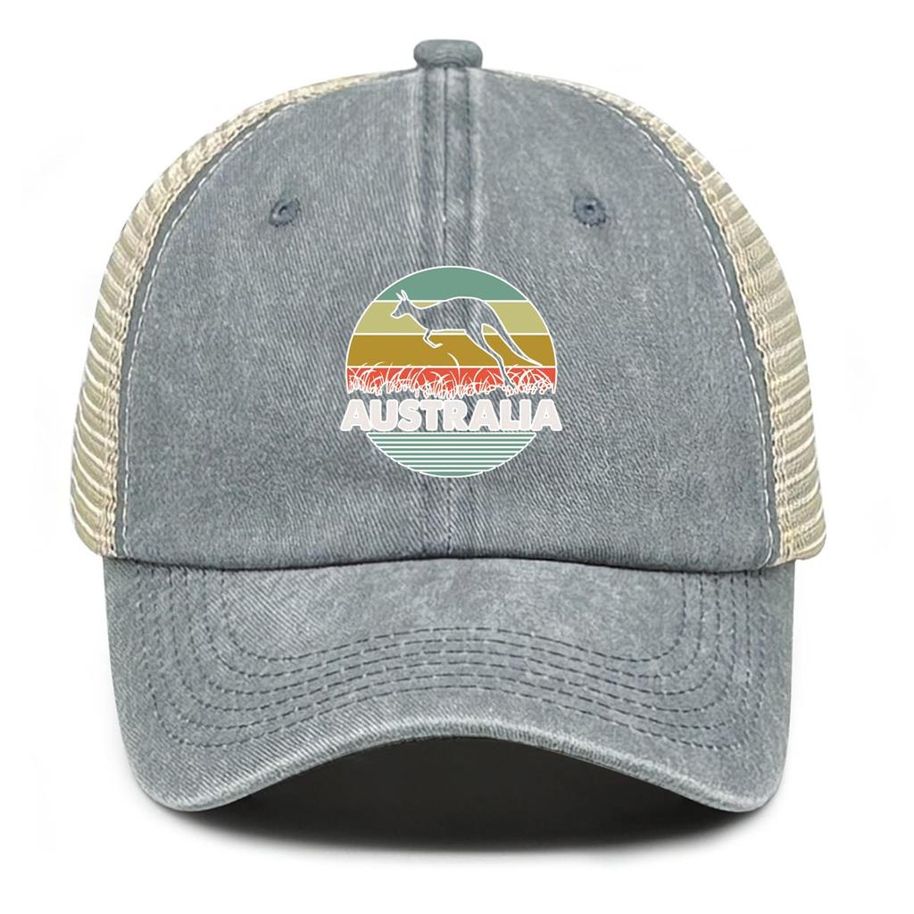AUSTRALIA" Kangaroo Print Adjustable Baseball Hat, Dad Hat Inelastic Multicolor Solid Color Fashion Snapback Mesh Cap