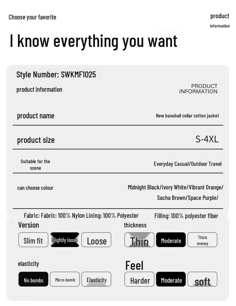 EASTERN CAMEL Men's Winter Padded Baseball Collar Bomber Jacket