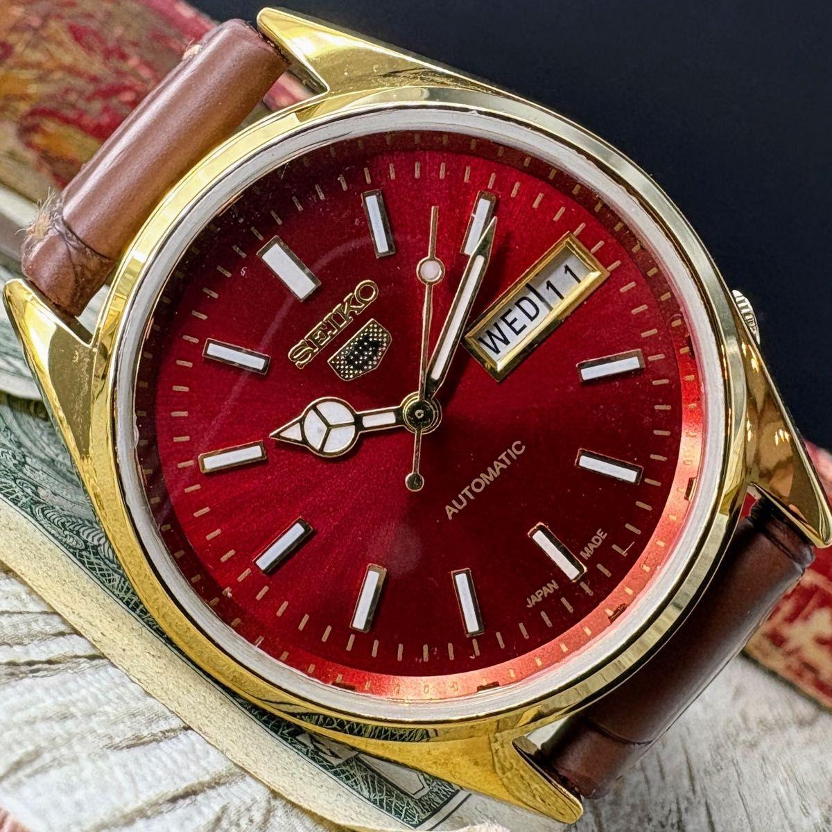 [Overwhelming Presence] SEIKO5 Men s Watch Automatic Red Vintage
