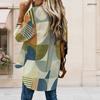 Women Plus Size Geometric Printed Collared Long Sleeve Button Front High Low Curved Hem Shirt