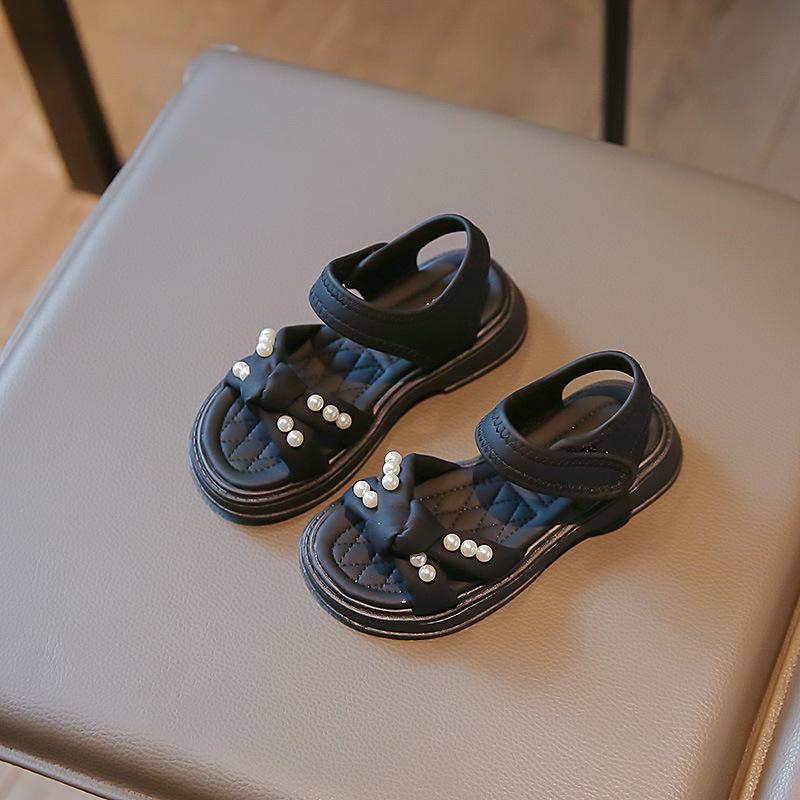 Girls sandals summer 2025 new soft-soled beach shoes little girl open-toed non-slip shoes baby pearl princess shoes