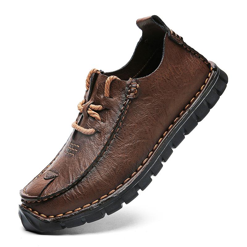 Fashion Outdoors Men's Shoes Men Combat Desert Casual Shoes Zapatos Hombre Genuine Leather Sewing Lace-up Hiking Shoes Leisure Flats