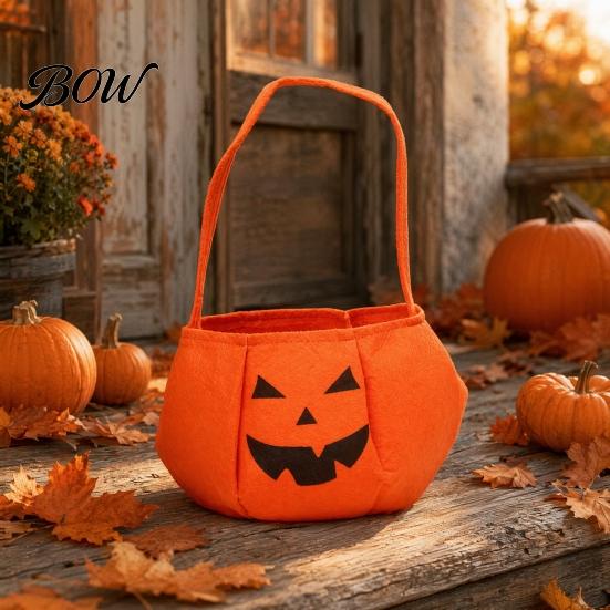 Large Capacity Candy Bag Halloween Pumpkin for Kids, Small Trick or Treat Bucket, Party Favor Soft Face Basket with Handle Decoration Holder Kids