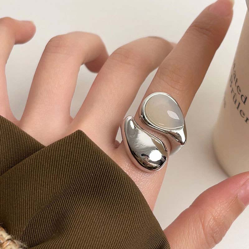 Exaggerated Irregular Water Drop Open Rings for Women Men Minimalist Transparent Crystal Chunky Finger Ring Jewelry Gifts серебряный