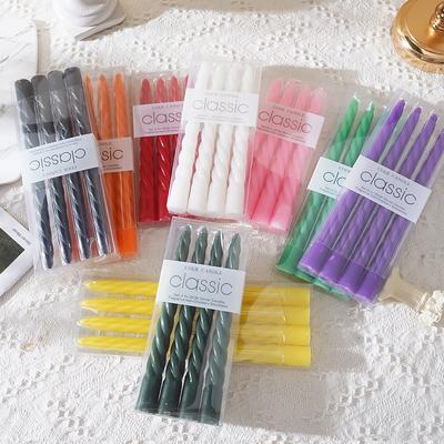 European-style Colored Threaded Long Pole Candle Home Use Romantic Wedding Classic Spiral Candlestick Pole Wax