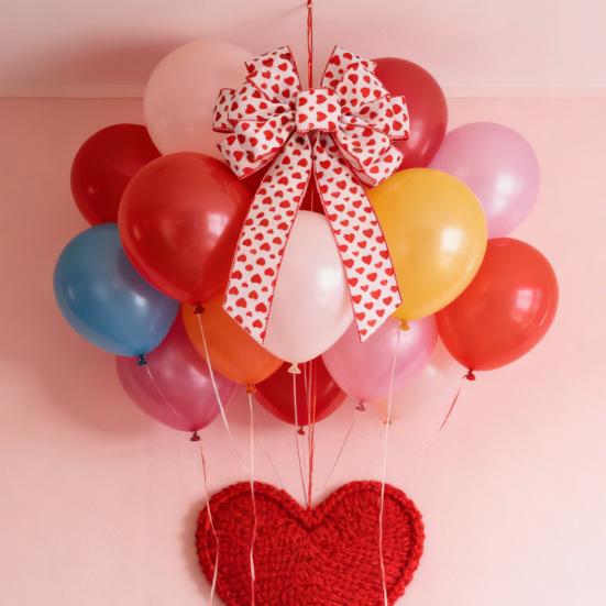 Valentine's Day Bow Heart Wreath Red Heart Christmas Tree Topper Bow Tie Decor for Romantic Party Home Celebration