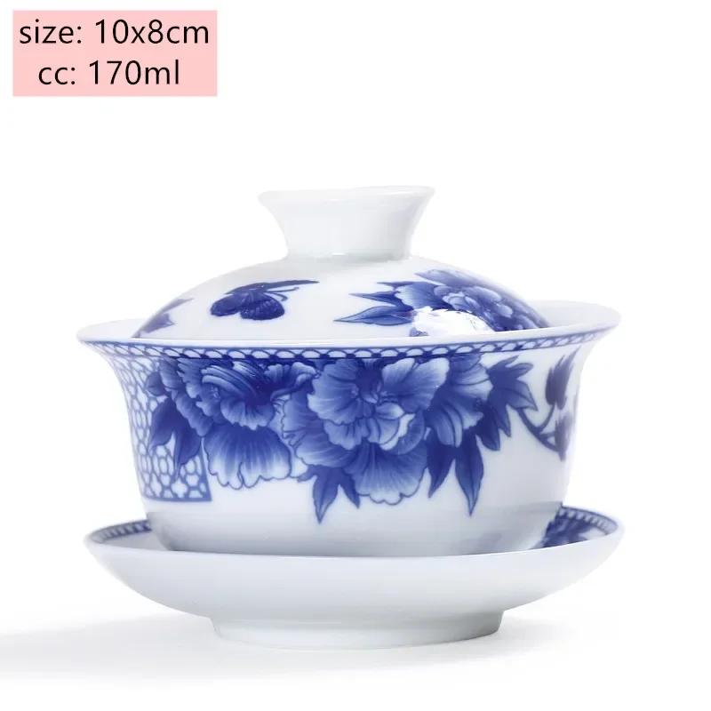 Jingdezhen White Porcelain Gaiwan Tea Cup Blue and White Porcelain Tea Maker Ceramic Handpainted Tea Bowl Tea Set Supplies
