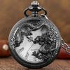 Antique Chinese Zodiac Dragon Vintage Quartz Pocket Watch with Chain, Retro Flip Cover Hollow Pendant Christmas Gift