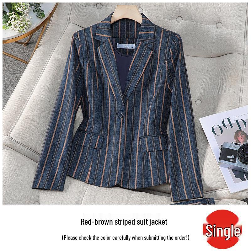 Women s Petite Striped Blazer Suit Set - Retro Spring/Autumn Fashion 4XL