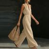 Women's V-neck Wide-leg Sleeveless Belted Long Jumpsuit