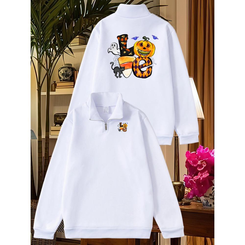 Men's LOVE Geometric Heart Printed Round Neck Half Zipper Sweater Loose Sweater Autumn/Winter Casual Sweater