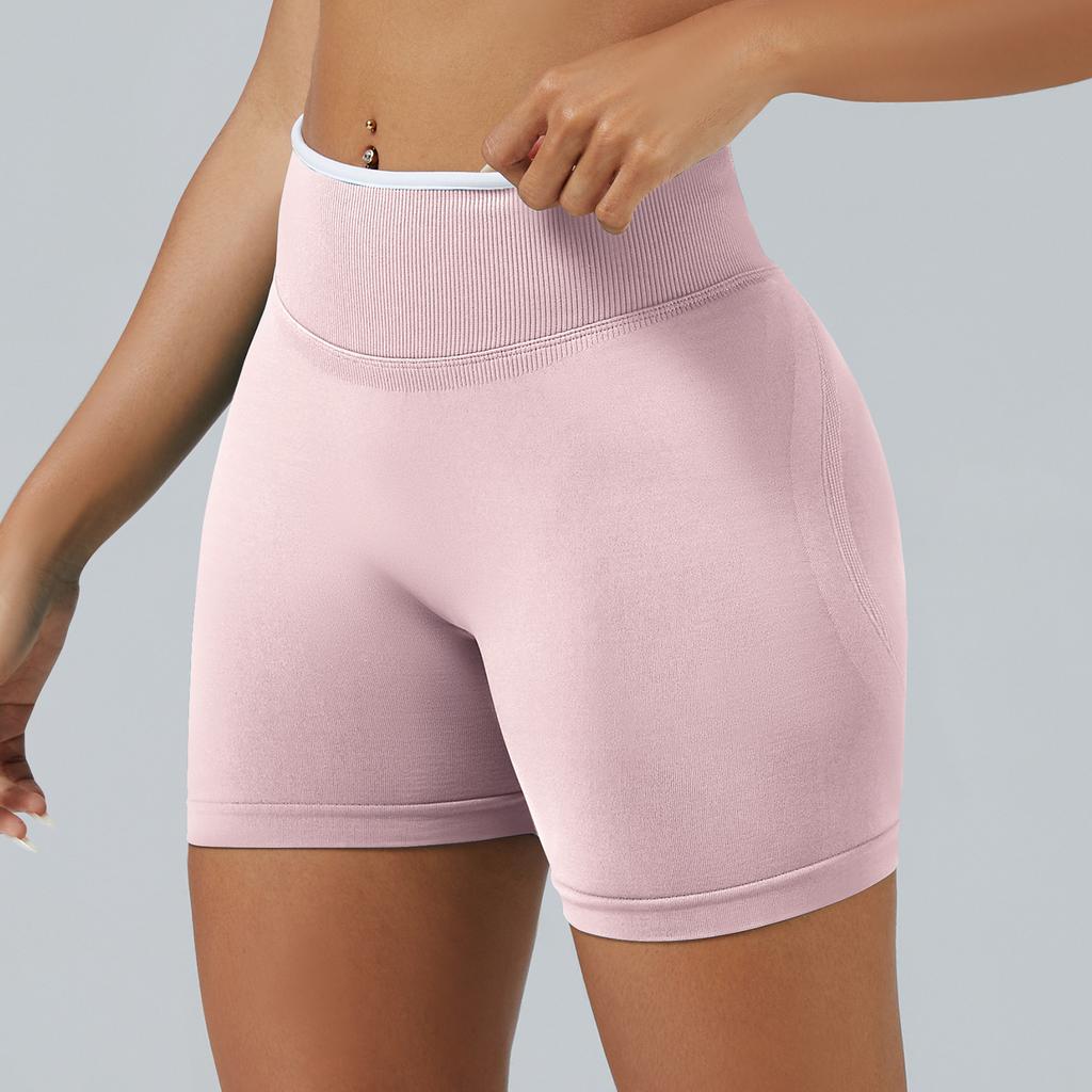 Nahtlose farblich abgesetzte Yoga-Shorts, eng anliegende sportliche Shorts mit Pfirsich-Hüftlifting, Damen-Outdoor-Lauf- und Fitnesshose