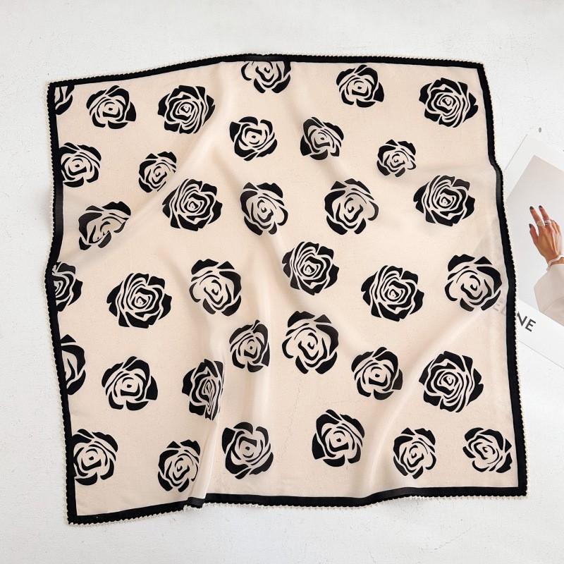 100% Silk Crepe Square Scarf Women Fashion Office Decorative Lace Neckerchief