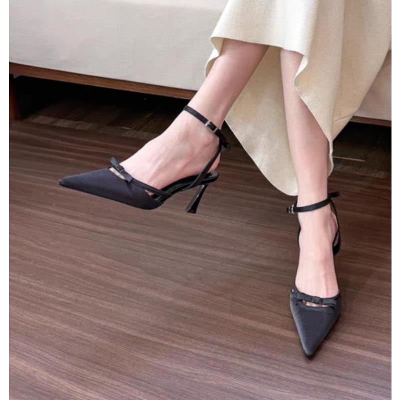 fashion New Ankle Buckle Strap Women Pumps Sandals Design Bowknot Pointed Toe Thin Heels Shoes Shallow Slingback Mules Tacones Mujer