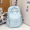Schoolbag Sea Salt Blue Solid Color Letter Fresh Backpack Junior High School Primary School Student Party Class Travel Versatile Sweet School Bag Girl
