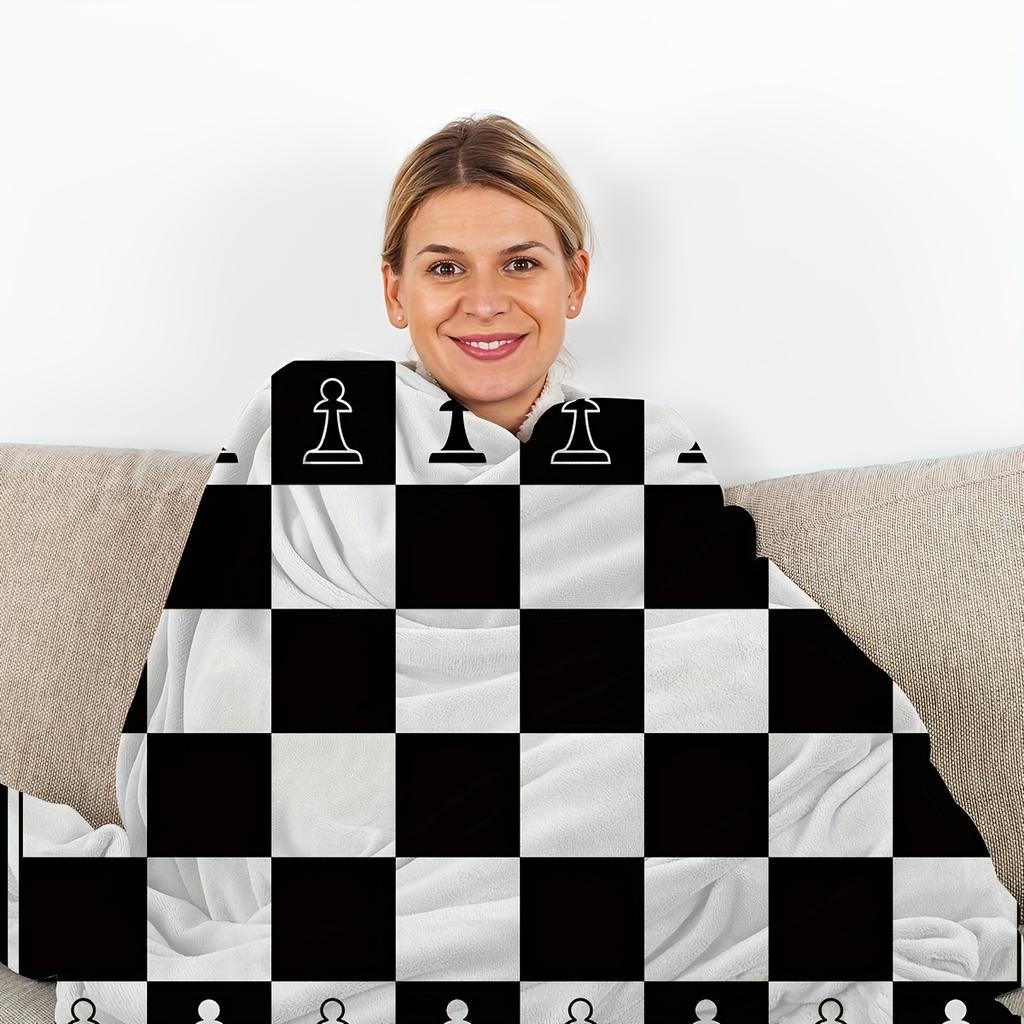 1pc Chess Board Print Flannel Blanket – Soft, Warm, and Versatile Throw for Home, Office, Camping & Travel – Perfect All-Season