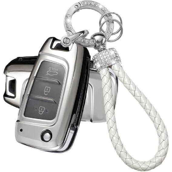 Key Fob Cover Case Compatible with Hyundai Venue Accent Kona SE Santa Fe Palisade Key Shell Protector with Bling Keychain 3 Button B Red