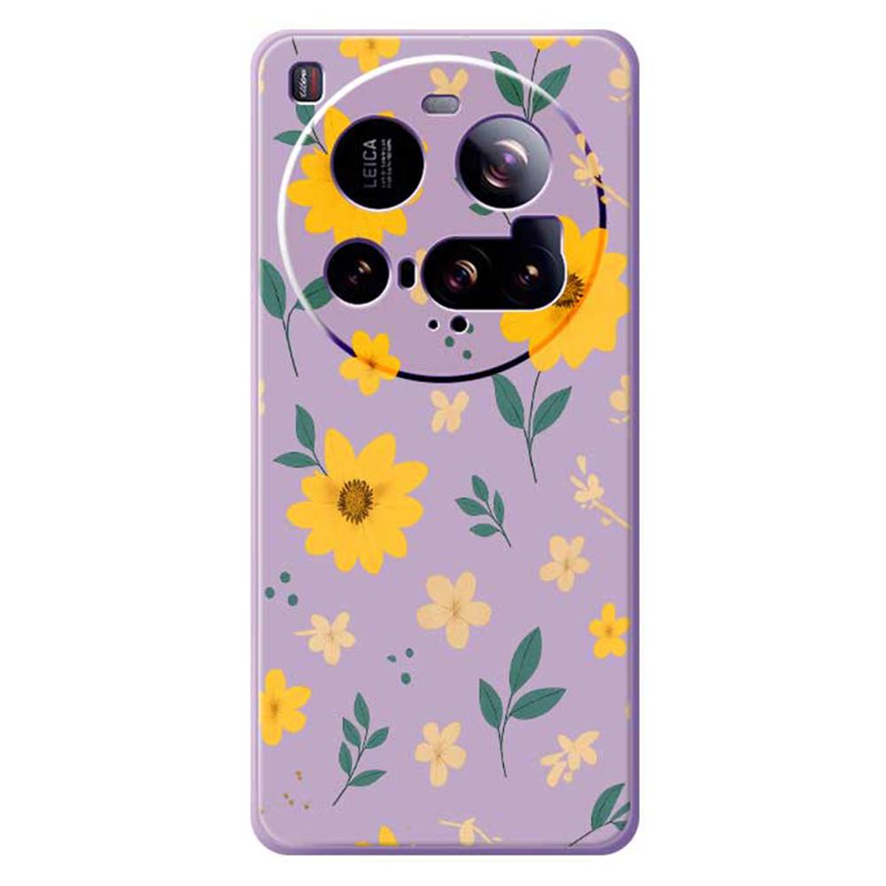 For Xiaomi 15 Ultra Case Yellow Floral and Leaves Pattern Printing Straight Edge TPU Phone Back Cover