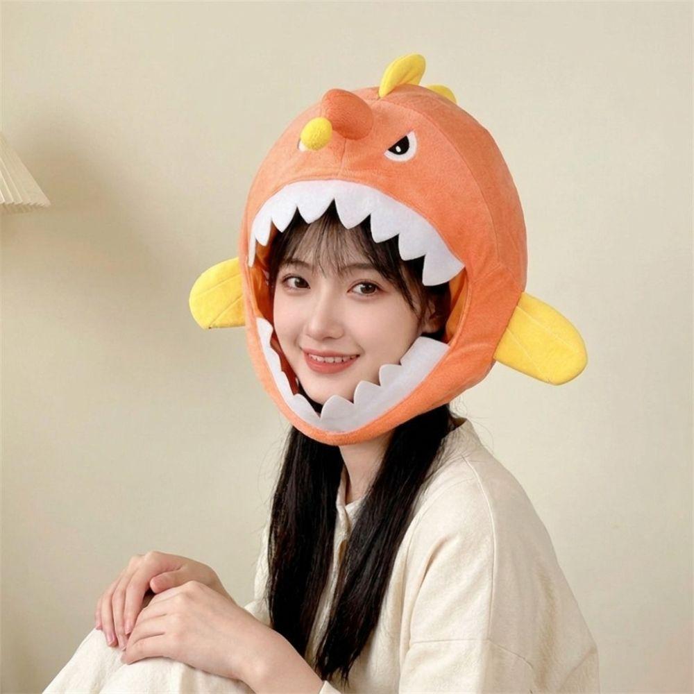 Soft Skin-friendly Plush Anglerfish Hat Open Mouth Fish Cosplay Cap Fish Headwear Birthday Holiday