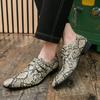 Men Snake Print Chelsea Shoes Double Buckle Pointed Toe Stylish Casual Dress Shoes Luxury Leather Shoes for Men Footwear