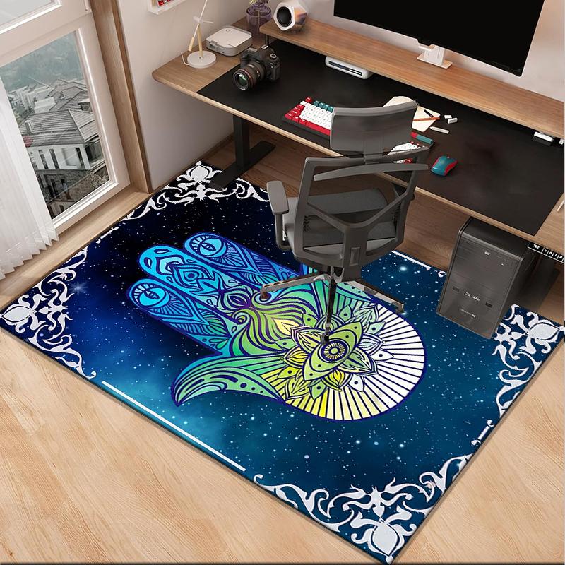 Colorful Hamsa Mandala Pattern Office Rug Chair Mat, Entryway Carpet, Suitable for Front Door, Bedroom, Living Room, Desk, Holiday Gift