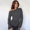 2024 Women's Trendy Asymmetrical Neckline T-shirt - Versatile, Slimming, Casual, Autumn/Winter.