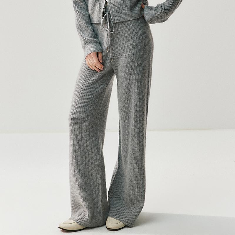 Old Money Style Women's Cashmere Waffle Knit Hooded Cardigan & Wide-Leg Pants Set - Autumn/Winter Edition