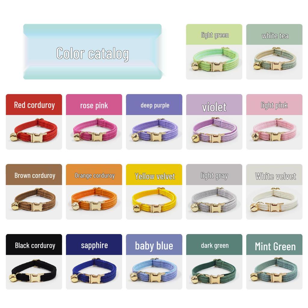 Chic Multi-color Corduroy Cat Collar with Engravable Zinc Alloy Buckle