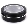 Foraineam 40 Pack 2 Ounce Round Tins Screw Lid Containers with Clear Window Matte Black Metal Empty Tin Cans Aluminum Travel Storage Jars for