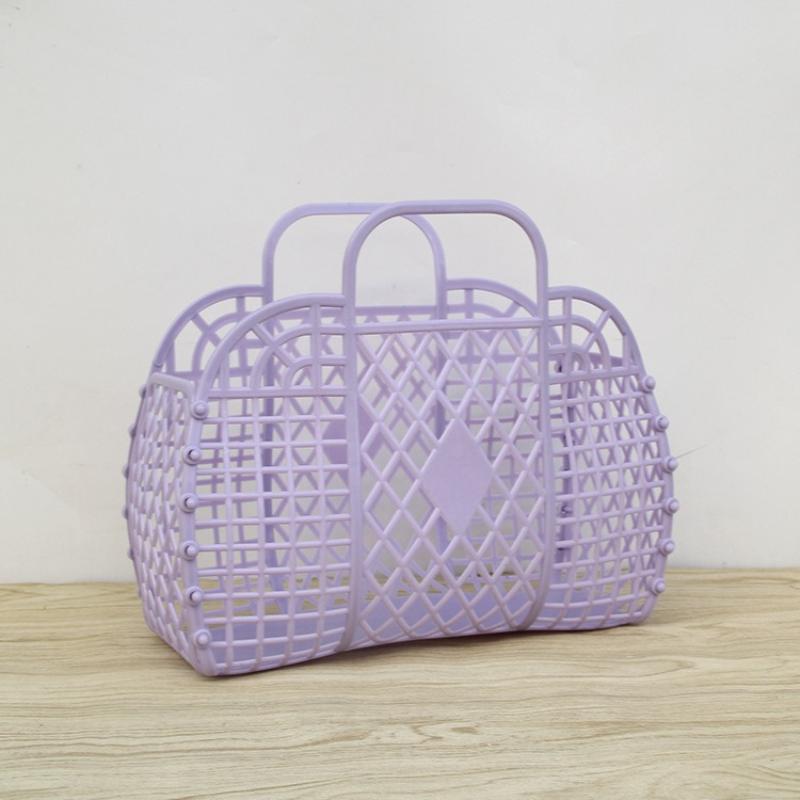 Collapsible Plastic Storage Basket Bag,Open Travel Cosmetic Organizer with Dual Handles Design,Easy-to-Clean Hand Wash Beach Bag