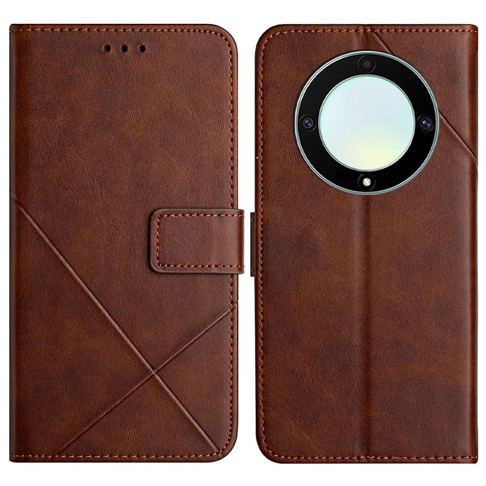 For Honor Magic5 Lite 5G/X9a 5G Case Line Pattern Wallet Leather Phone Cover with Wrist Strap