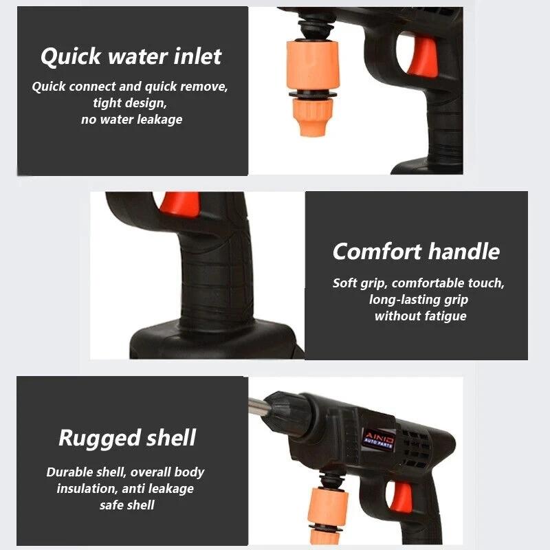 60BAR Cordless High Pressure Car Washer Spray Water Gun Wireless High Pressure Car Wash Water Gun Washer Self Priming Sustain