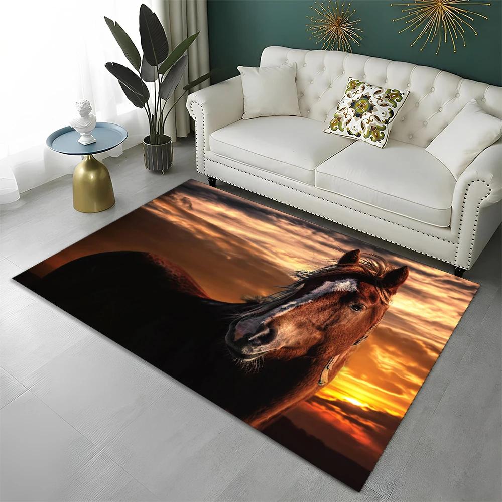 3D Animal Pentium Gallant Horse Steed Carpet Rug for Home Living Room Bedroom Sofa Doormat Decor,kid Area Rug Non-slip Floor Mat