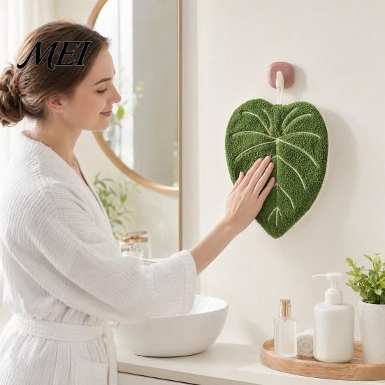 Kitchen Hanging Hand Towel Leaf Shape Towel, Soft Absorbent with Loop, Quick Dry Cute Maple Ginkgo Design for Bathroom Drying Loop
