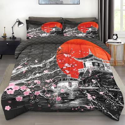 Japanese Cherry Blossom Soft 3 Pcs Bedding for Kids and Adults House Vintage Flower Comforter Set with Pillowcase for Room Decor