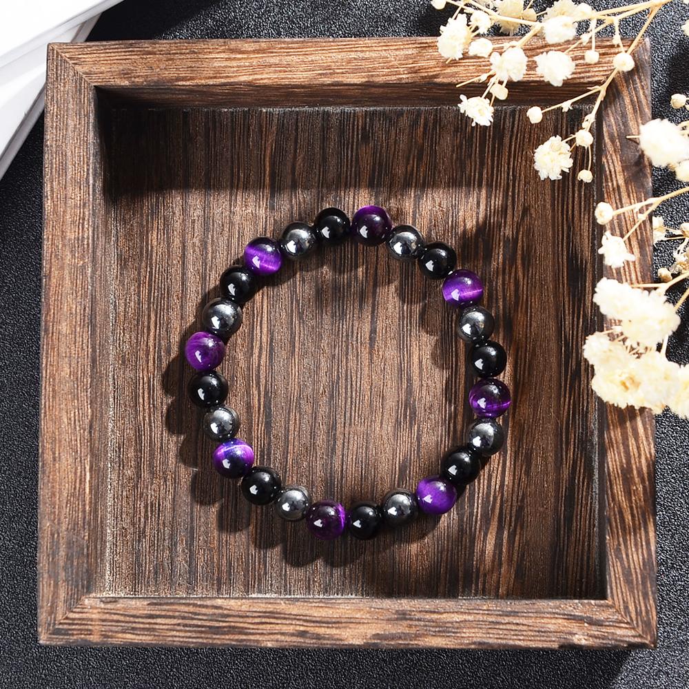 Triple Protection Bracelet, Blue Malachite Black Bile Obsidian Beaded Bracelet, Handmade Stretch Beaded Bracelet