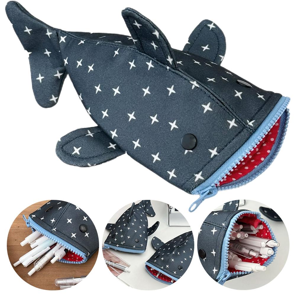 Shark Pencil Case Shark Mouth Zipper Pencil Pouch Cute Shark Pencil Special Idea Canva Animal Stationery Pouch For Office Supply синий