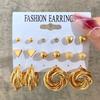 New Gold Color Big Circle Hoop Earring Set for Women Fashion Bohemia Vintage Pearl Earring Heart Zircon Ear Studs Jewelry Gifts