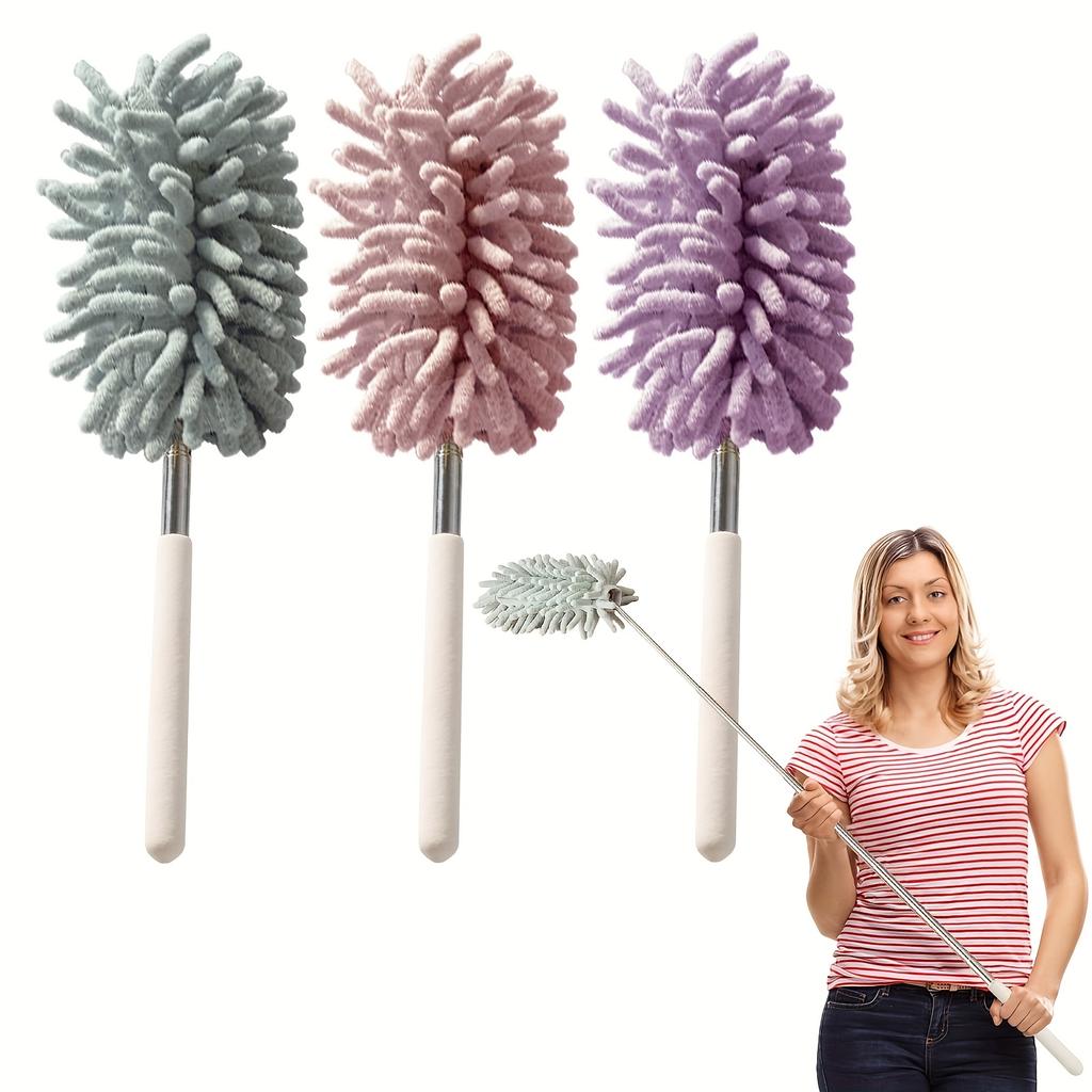 Nordic Wind Chenille Dust Duster, Telescopic Feather Duster for Home, No Battery Required, for Living Room, Bedroom, Outdoor, Wall, Furniture Cleaning