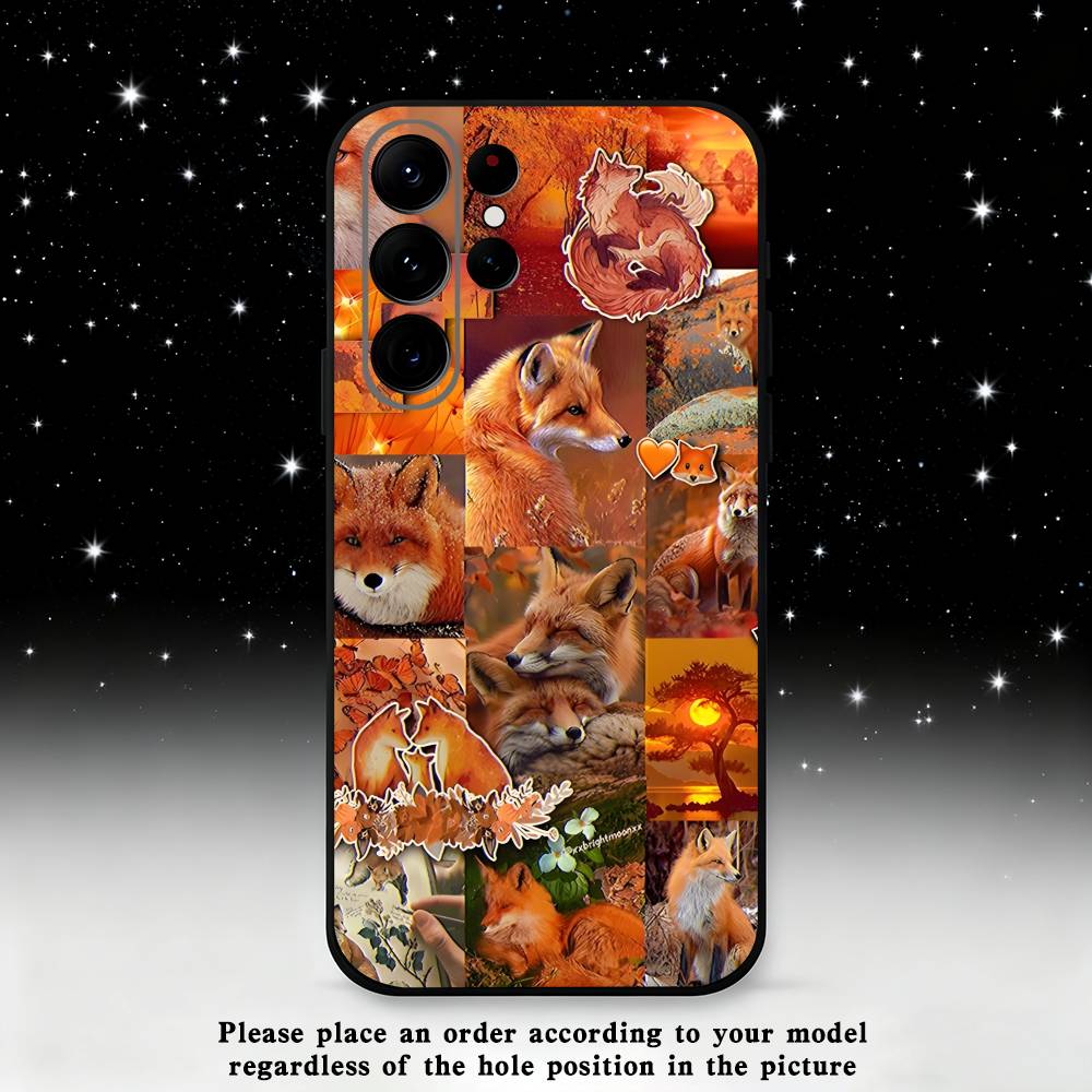 Cute Fox Animal Phone Case For Samsung S25,S24,S23,S22,S21,S20,S10,Ultra,Plus,Lite,FE,Soft Silicone Black Cover