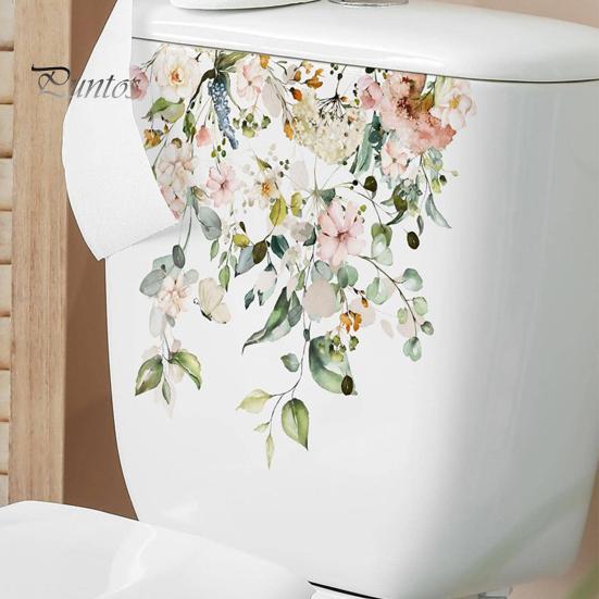 Floral Toilet Lid Decal Seat Self Adhesive Strong Stickiness Decorative Waterproof Removable Plant Leaves Flowers Sticker Flower