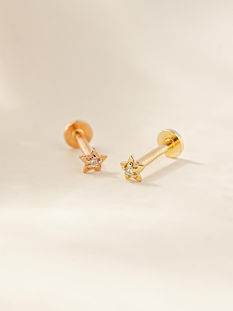 Minimalpiercing 14K Internal Mini Me Cubic Star Heart Labret Piercing