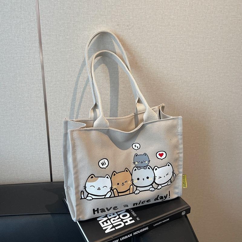 Cartoon printed bag women's new versatile student canvas bag large-capacity shoulder tote bag