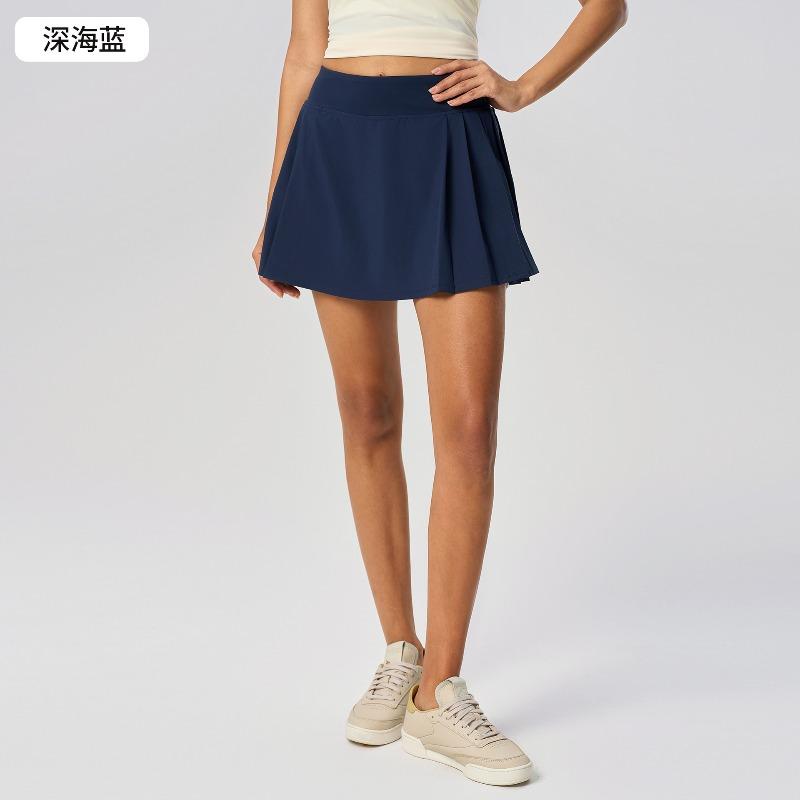 New Pleated Leg Length Yoga Shorts Skirt Women's Fake Two Anti-light Tennis Sports Skirt S