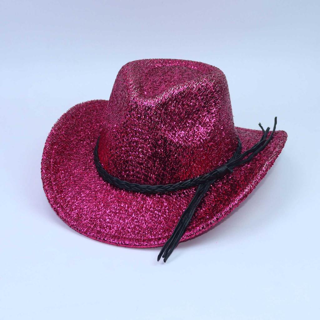 New Gold Silk Western Cowboy Hat Women's Stage Woolen Hat Top Hat Men's and Women's Party Festival Hat