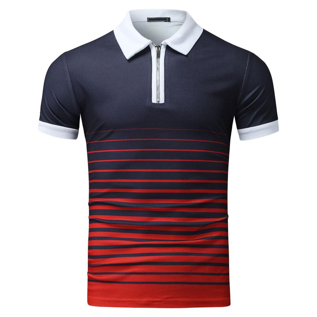 Polo de negocios a rayas de color liso con estampado 3D para hombre
