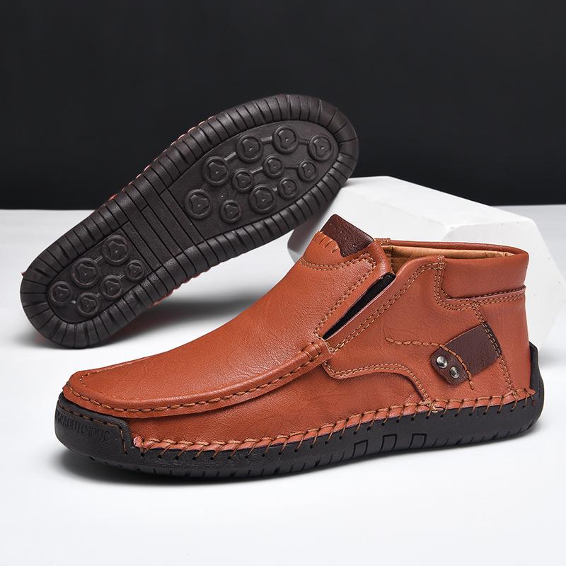2024 Winter Men's Casual Mid-Top Side Zip Short Boots - Fashionable Large Size Outdoor Shoes