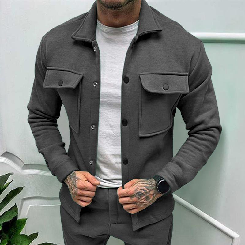 Men S Casual Solid Button Pocket Long Sleeve Fleece Jacket