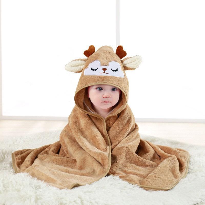 Cartoon Baby Hooded Cape Blanket - Soft Coral Fleece for Bath and Snuggle