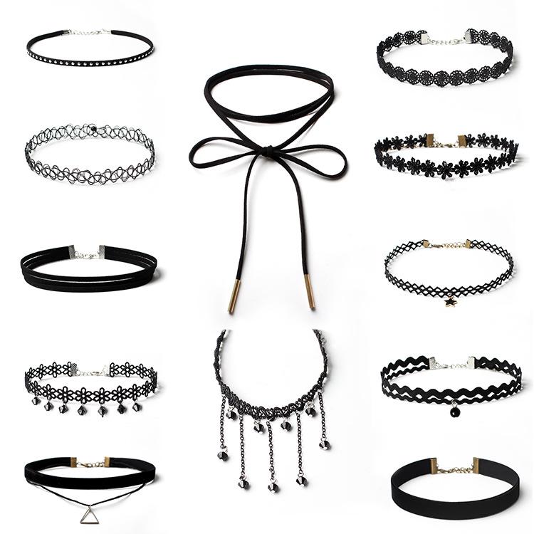 Minimalistisches europäisches & amerikanisches Lolita Spitzen Choker Halskettenset für Damen
